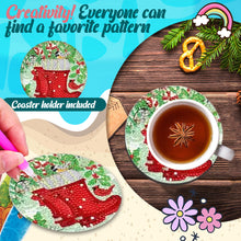 Load image into Gallery viewer, 8Pcs Wooden Santa Claus Diamond Painting Coasters with Holder Gift for Mom
