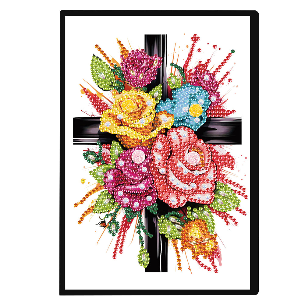 Flower Cross 5D Diamond Painting Notebook Diamond Art Dairy Book for Adults Kids