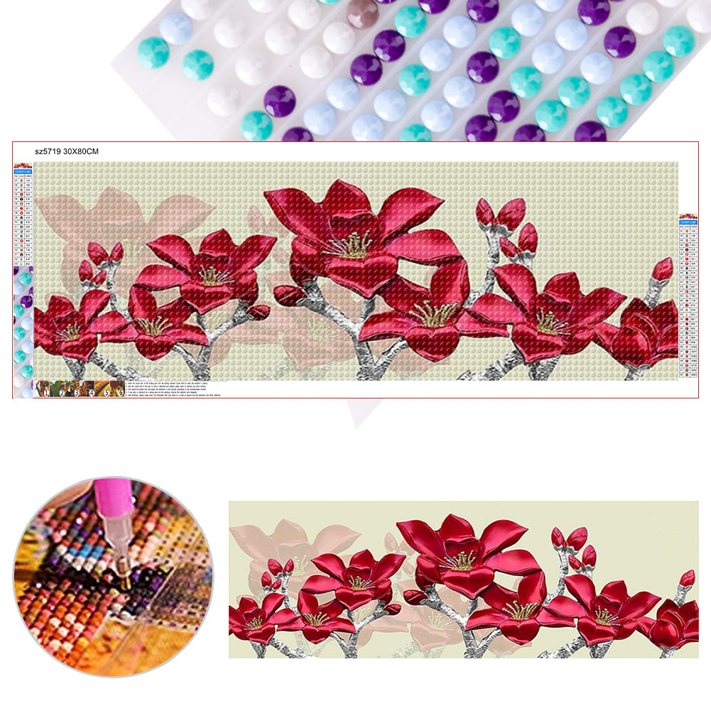 Diamond Painting - Full Round - Sheng Red flowers in bloom (80*30CM)