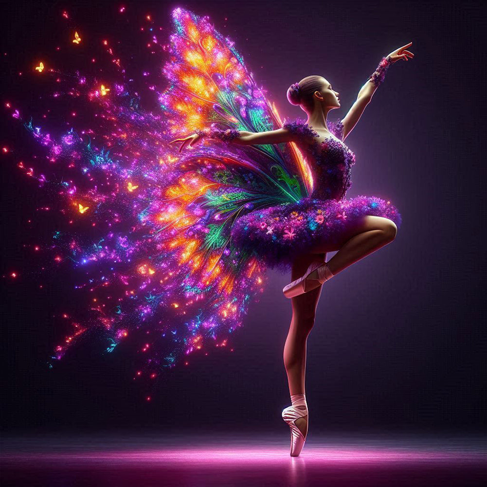 Diamond Painting - Full Round - Girl with butterfly ballet (40*40CM)