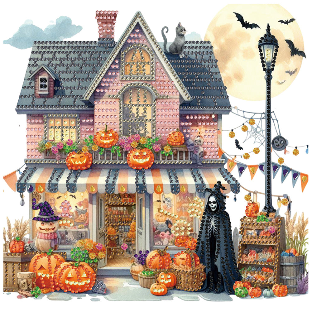 Diamond Painting - Partial Special Shaped - Halloween street hut (30*30CM)