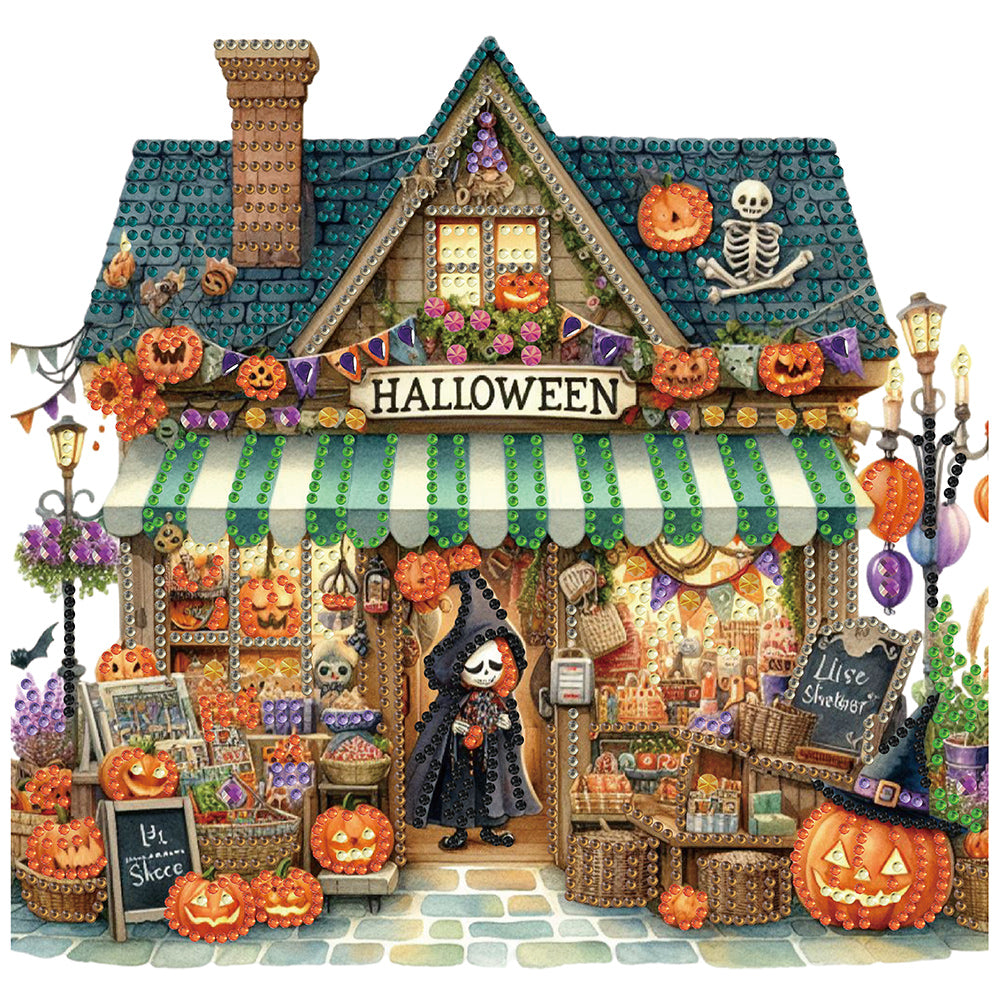 Diamond Painting - Partial Special Shaped - Halloween street hut (30*30CM)
