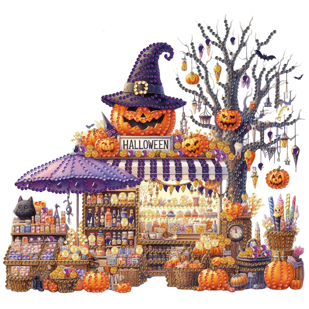Diamond Painting - Partial Special Shaped - Halloween street hut (30*30CM)