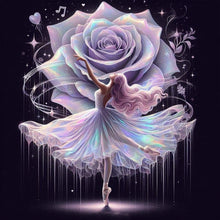 Load image into Gallery viewer, Diamond Painting - Full Round - Girl with purple rose and dancing (40*40CM)

