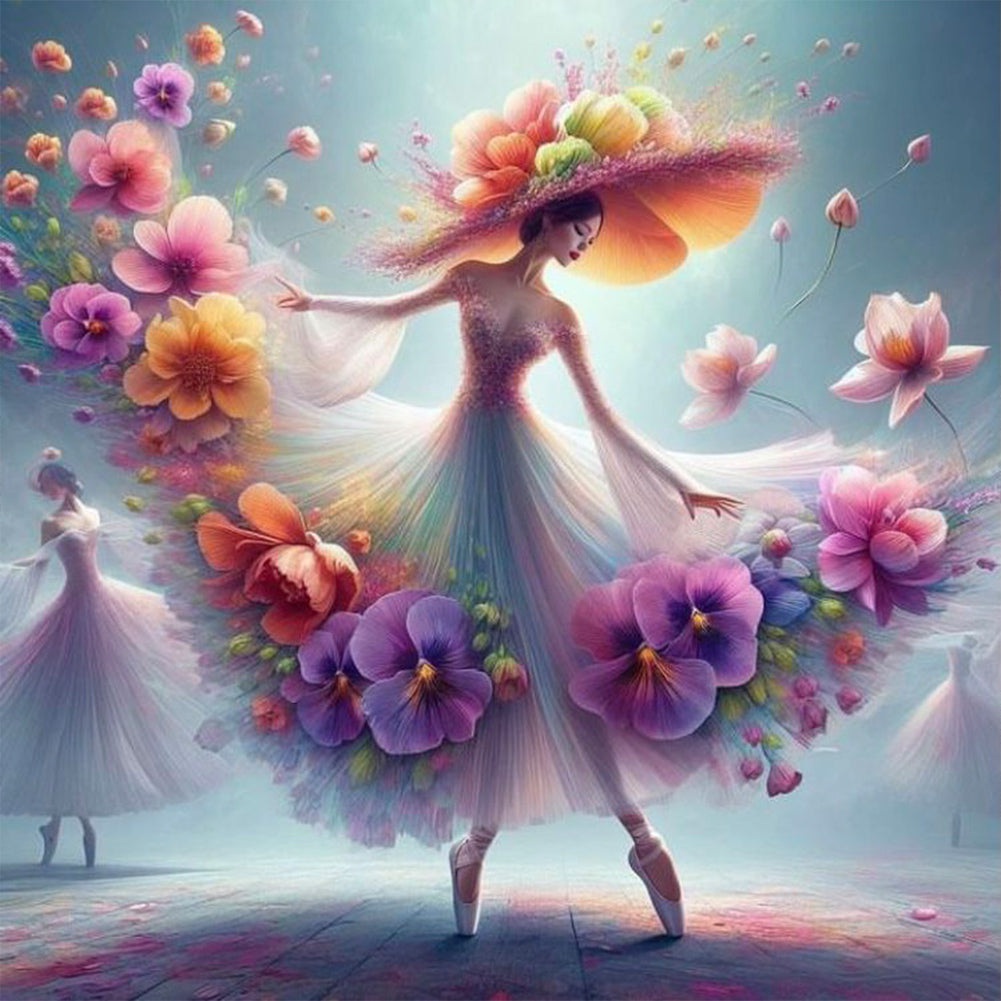 Diamond Painting - Full Round - Girl with flower skirt (40*40CM)