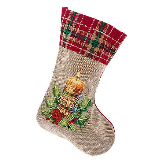 Linen Diamond Painting Xmas Stocking Decor 5D Rhinestone Xmas Socks for Kid Gift