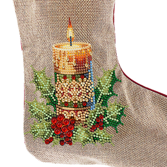 Linen Diamond Painting Xmas Stocking Decor 5D Rhinestone Xmas Socks for Kid Gift