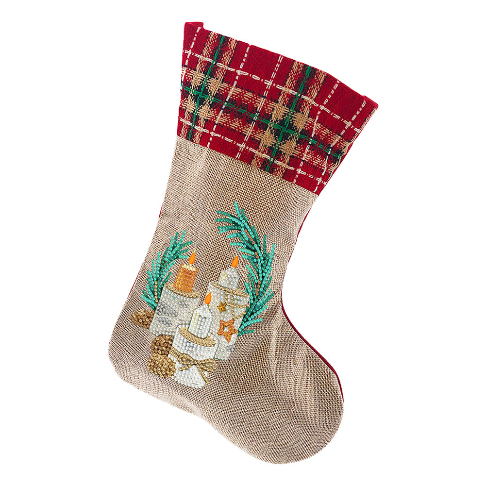 Linen Diamond Painting Xmas Stocking Decor 5D Rhinestone Xmas Socks for Kid Gift