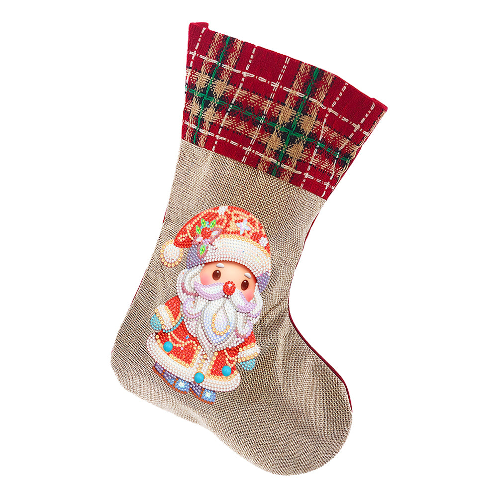 Linen Diamond Painting Xmas Stocking Decor 5D Rhinestone Xmas Socks for Kid Gift