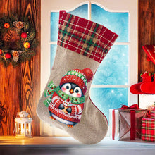 Load image into Gallery viewer, Linen Diamond Painting Xmas Stocking Decor 5D Rhinestone Xmas Socks for Kid Gift
