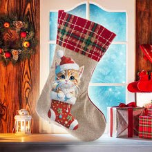 Load image into Gallery viewer, Linen Diamond Painting Xmas Stocking Decor 5D Rhinestone Xmas Socks for Kid Gift
