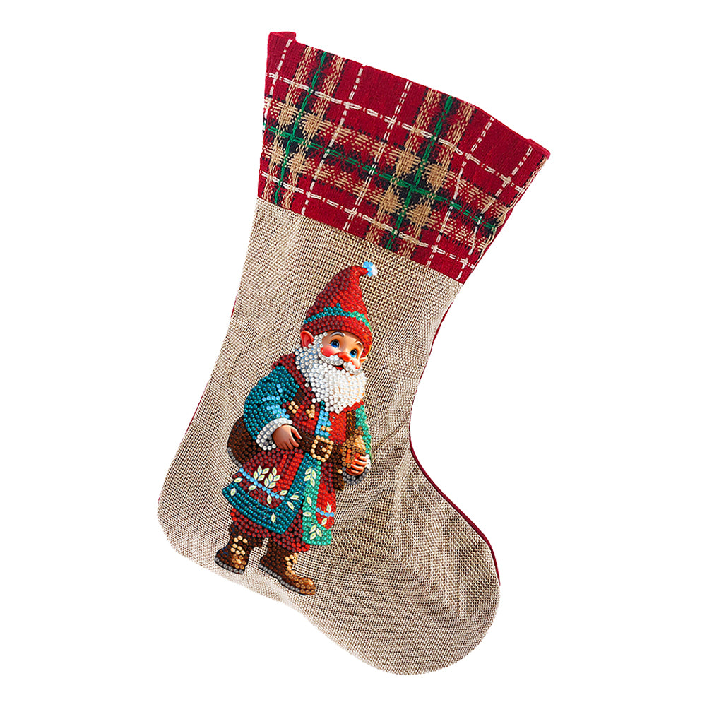 Linen Diamond Painting Xmas Stocking Decor 5D Rhinestone Xmas Socks for Kid Gift