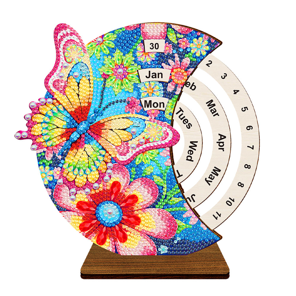 Diamond Painting Calendar Wooden Desk Calendar Christmas Gift (Flower Butterfly)