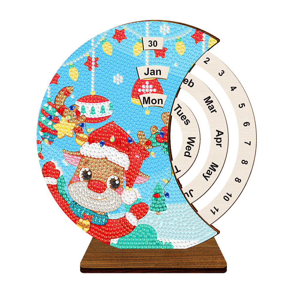 Diamond Painting Calendar Wooden Desk Calendar Christmas Gift (Christmas Elk)