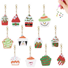 Load image into Gallery viewer, 12Pcs Double Side Christmas Cupcake Diamond Painting Art Craft Keychain

