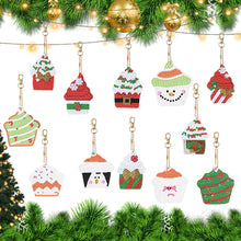 Load image into Gallery viewer, 12Pcs Double Side Christmas Cupcake Diamond Painting Art Craft Keychain
