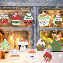 Load image into Gallery viewer, 12Pcs Double Side Christmas Cupcake Diamond Painting Art Craft Keychain
