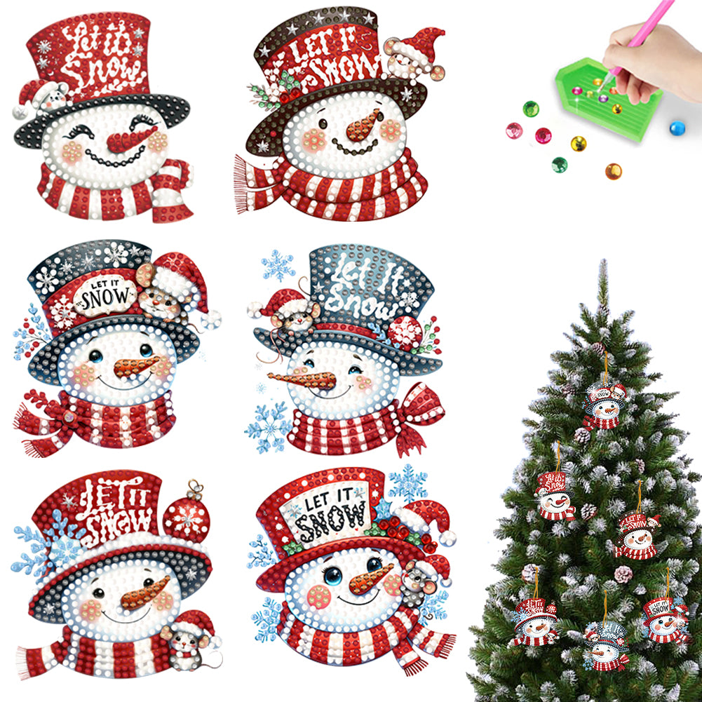 6Pcs Acrylic Special Shaped Winter Snowman 5D DIY Diamond Art Hanging Decor