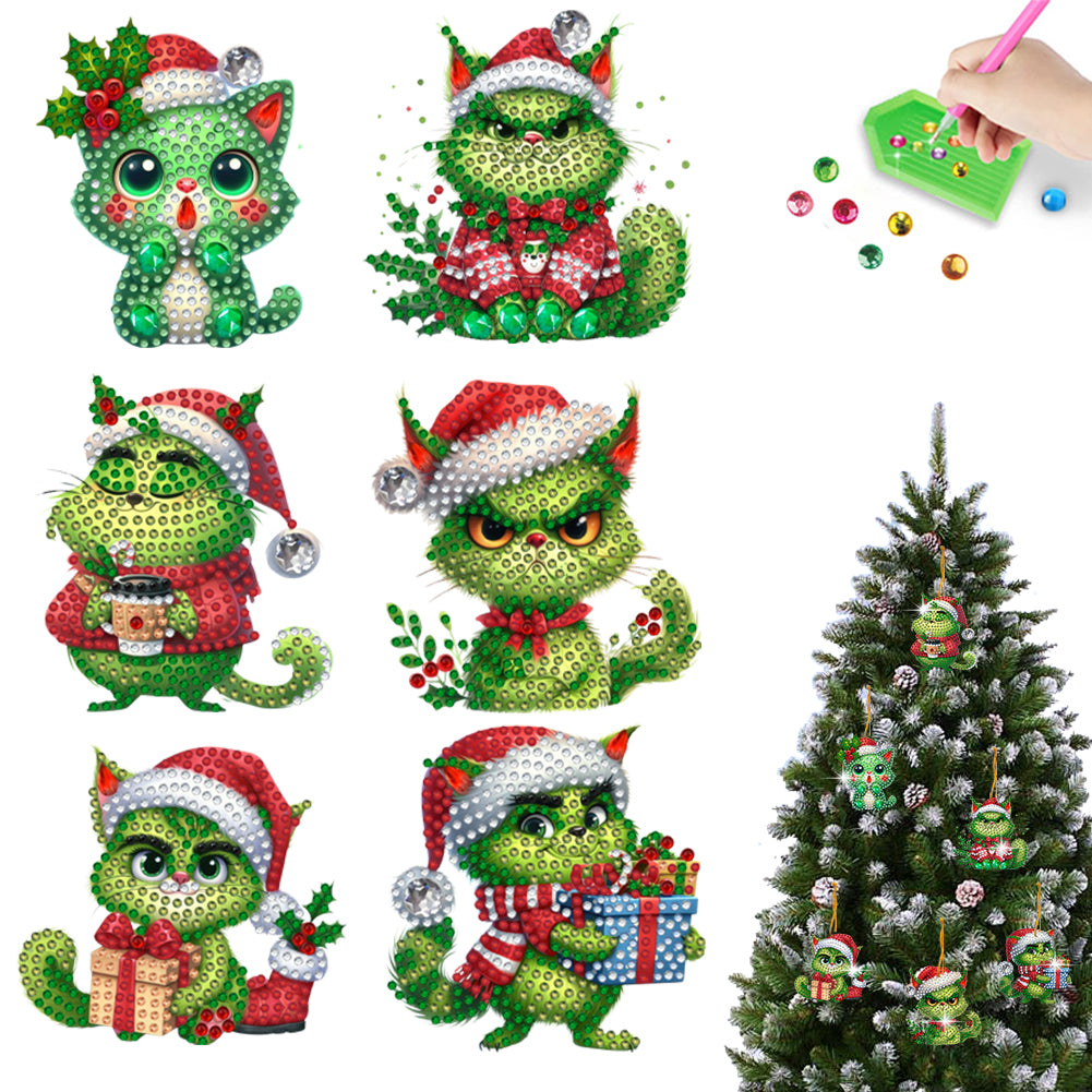 6Pcs Acrylic Special Shaped Christmas Kitten 5D DIY Diamond Art Hanging Decor