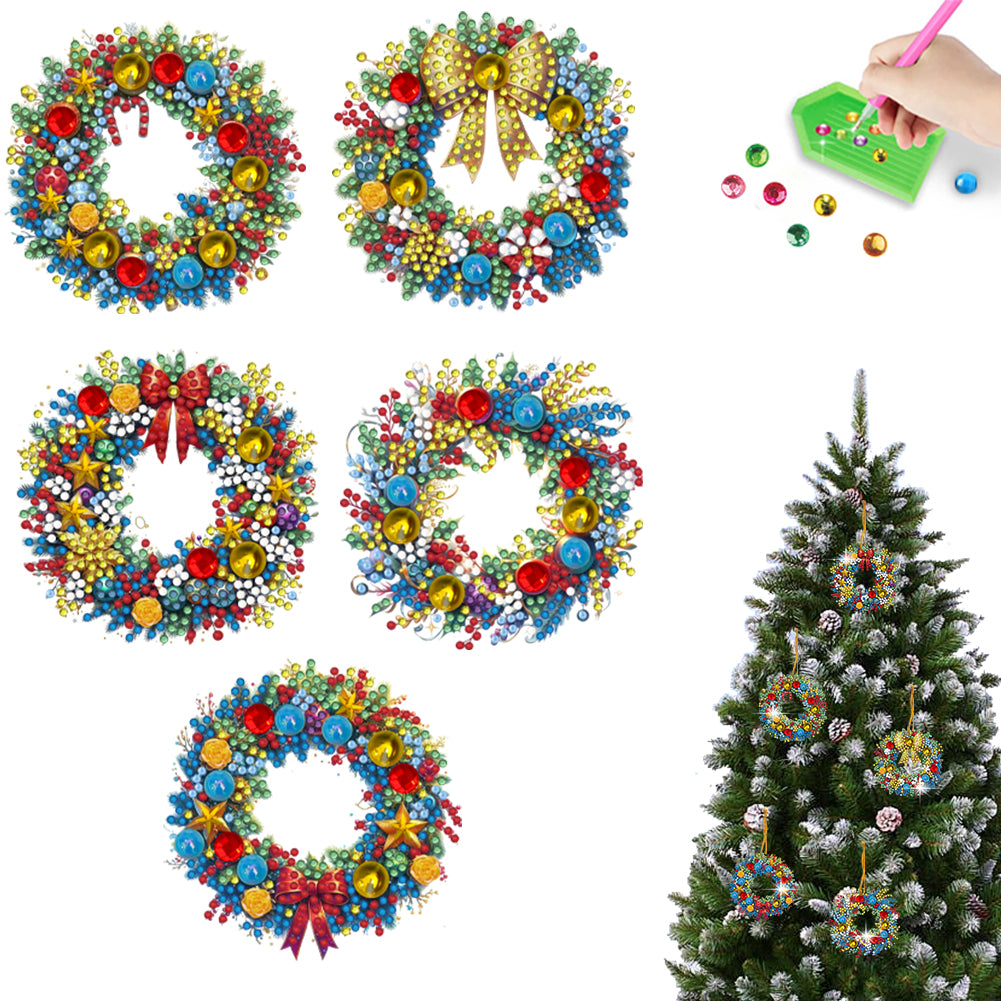 5Pcs Acrylic Special Shaped Christmas Wreath 5D DIY Diamond Art Hanging Decor