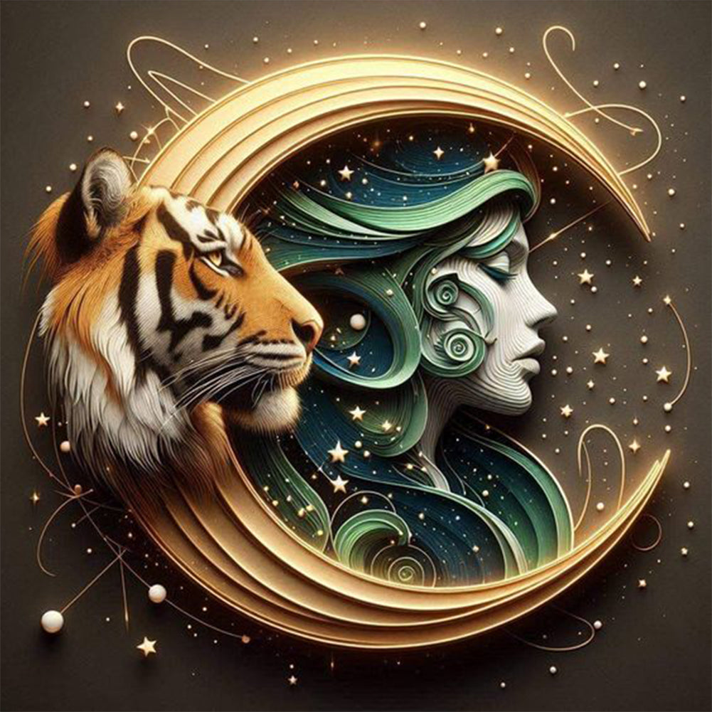 Diamond Painting - Full Round - Woman and tiger (30*30CM)