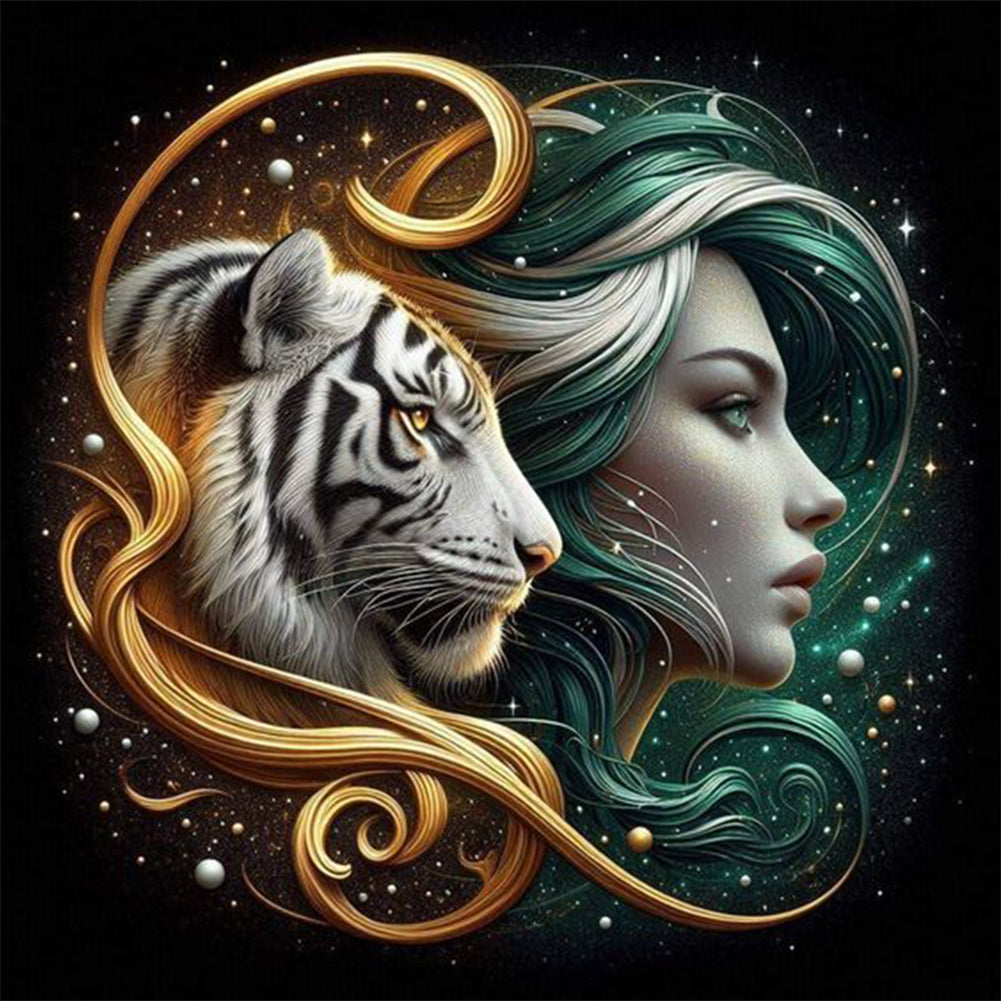 Diamond Painting - Full Round - Woman and tiger (30*30CM)