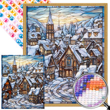 Load image into Gallery viewer, AB Diamond Painting - Full Round - Glass painting town snow scene (40*50CM)
