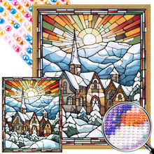 Load image into Gallery viewer, AB Diamond Painting - Full Round - Glass Painting of a small town snow scene under the morning sun (40*50CM)
