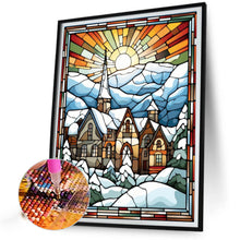 Load image into Gallery viewer, AB Diamond Painting - Full Round - Glass Painting of a small town snow scene under the morning sun (40*50CM)
