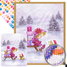 Load image into Gallery viewer, AB Diamond Painting - Full Round - Girl and puppy in the snow (40*50CM)
