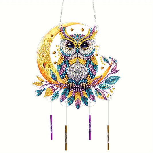 Double Sided Acrylic Special Shape Owl Moon Diamond Painting Wind Chime