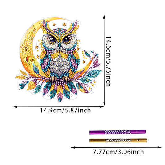 Double Sided Acrylic Special Shape Owl Moon Diamond Painting Wind Chime