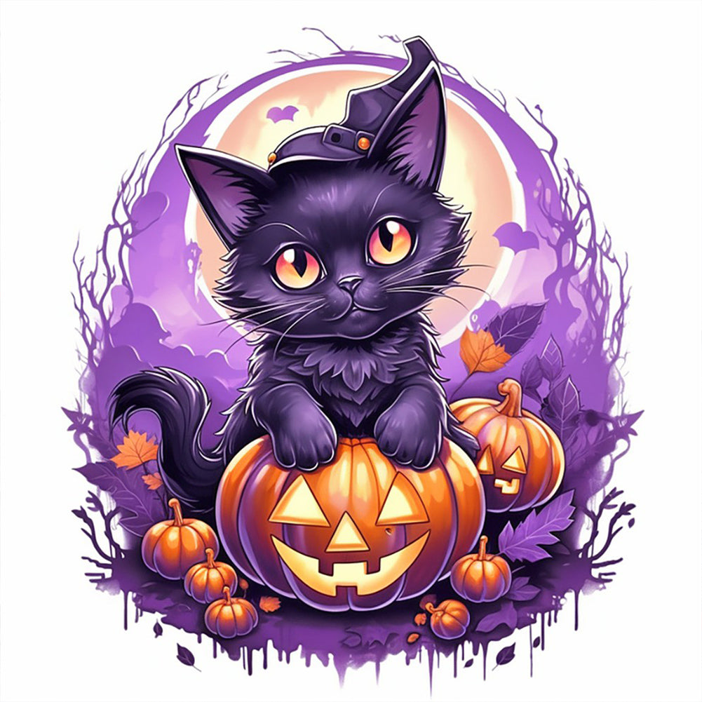 Diamond Painting - Full Round - Halloween pumpkin cat (40*40CM)
