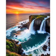 Load image into Gallery viewer, Diamond Painting - Full Round - Waterfall and sunset at the seaside (55*70CM)
