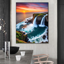 Load image into Gallery viewer, Diamond Painting - Full Round - Waterfall and sunset at the seaside (55*70CM)
