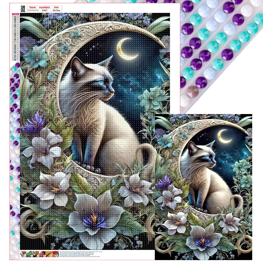 Diamond Painting - Full Round - Cat under the moon (50*75CM)