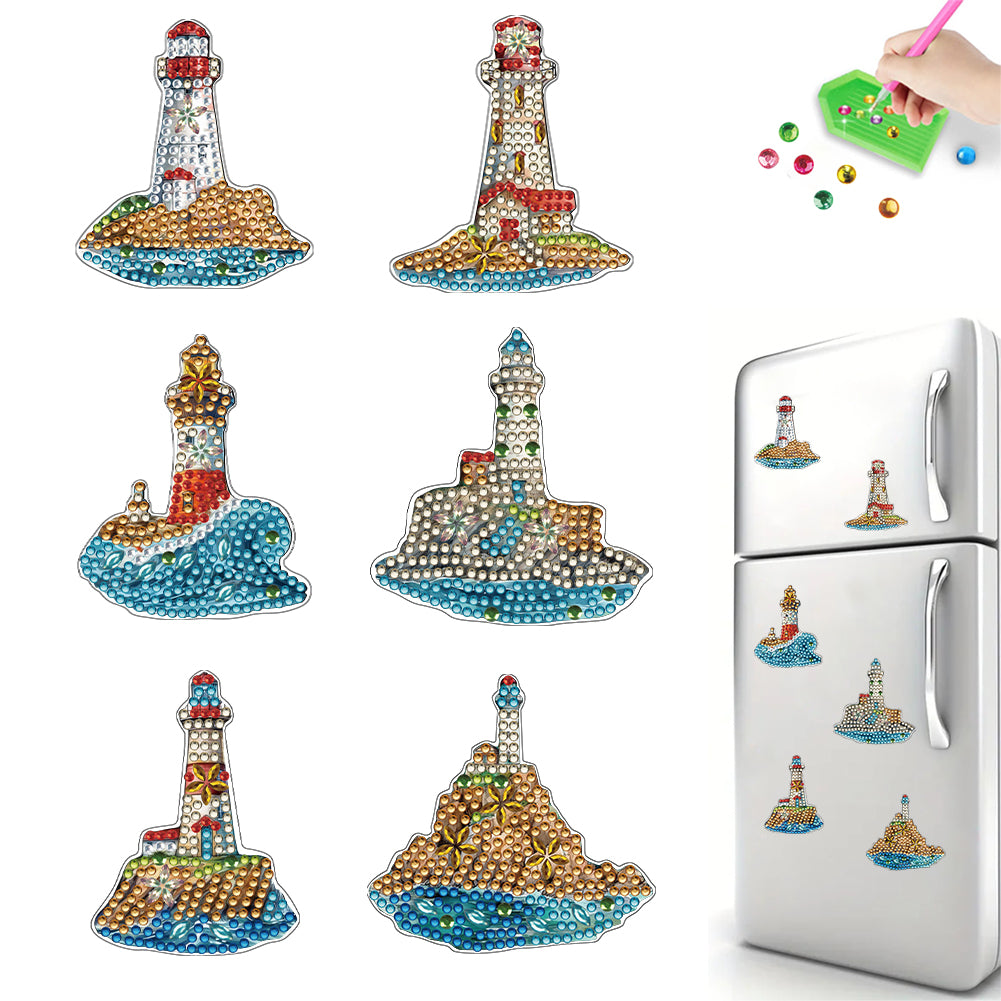 6Pcs Diamond Painting Refrigerator Magnets for Home Decoration (Lighthouse)