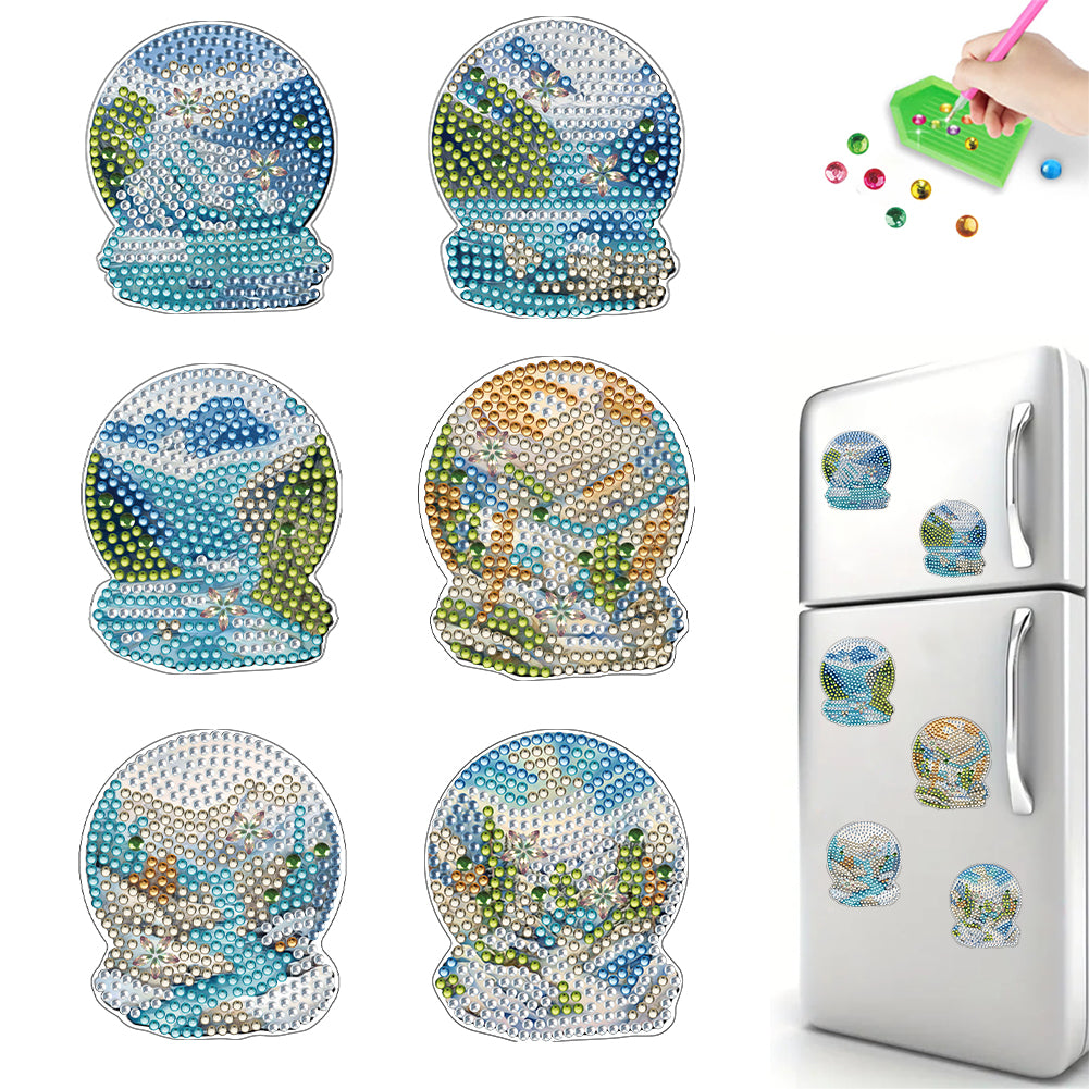 6Pcs Diamond Painting Refrigerator Magnets for Home Decor (River Crystal Ball)