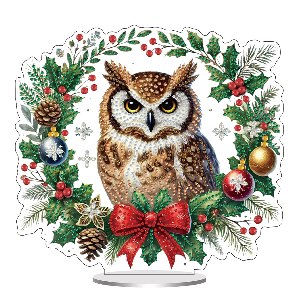 Christmas Table Top Diamond Painting Ornament Kits for Home Office (Owl)