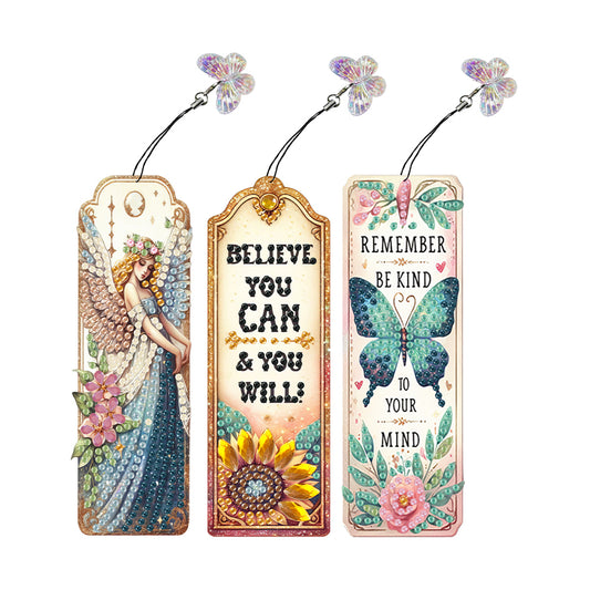 3Pcs Special Shape Butterfly Angel Diamond Painting Bookmark Making Kit 14.7x5cm