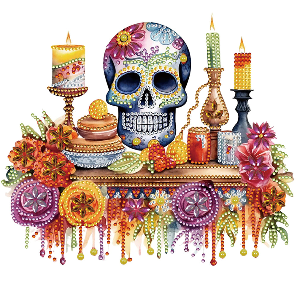 Diamond Painting - Partial Special Shaped - Halloween skeleton flowers (30*30CM)
