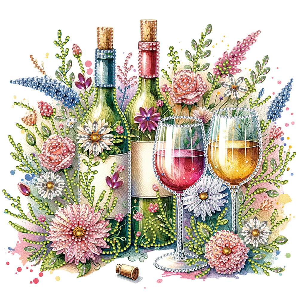 Diamond Painting - Partial Special Shaped - Flower wine glass (30*30CM)