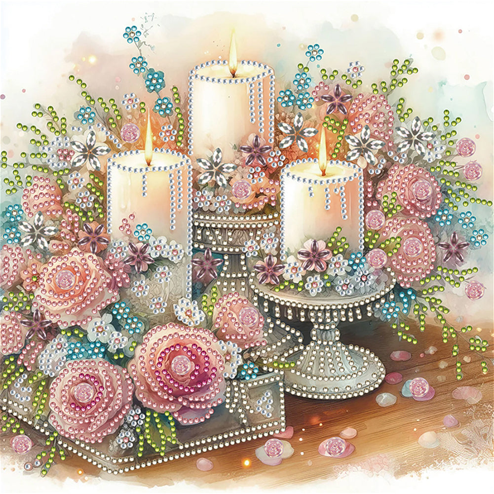 Diamond Painting - Partial Special Shaped - Flower candles (30*30CM)
