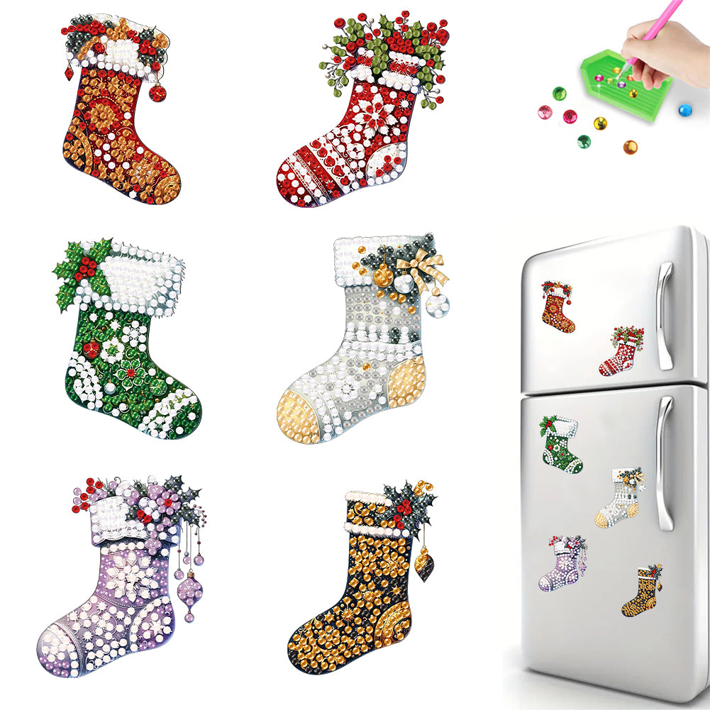 6Pcs Christmas Stockings Diamond Painting Fridge Magnet for Fridge Whiteboards