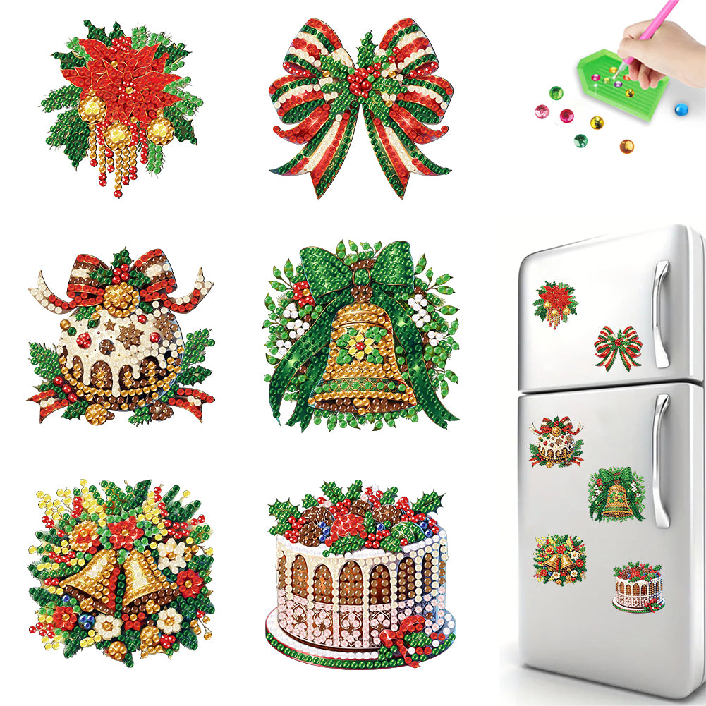6Pcs Christmas Elements Diamond Painting Fridge Magnet for Fridge Whiteboards