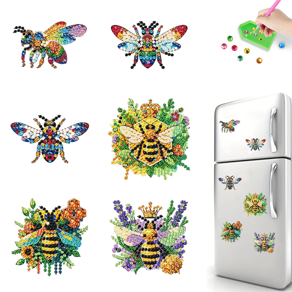 6Pcs Bees Diamond Painting Fridge Magnet Diamond Art Fridge Stickers for Home