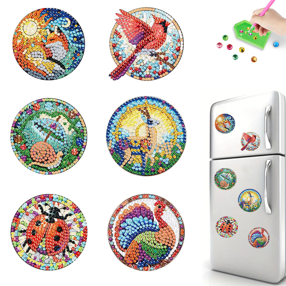 6Pcs Glass Animals Diamond Painting Fridge Magnet for Fridge Whiteboards
