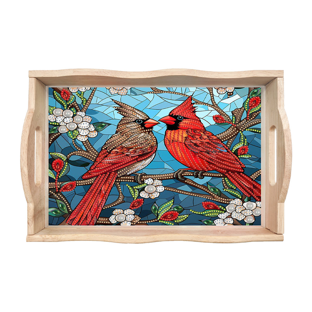 Diamond Painting Wooden Serving Tray Diamond Art Dining Plate (Cardinal)