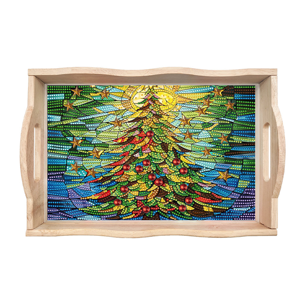 Diamond Painting Wooden Serving Tray Diamond Art Dining Plate (Christmas Tree)