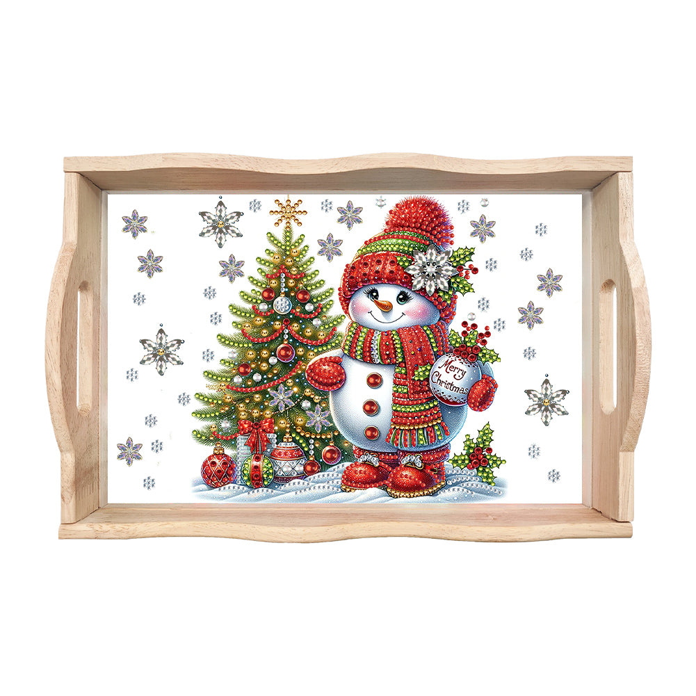 Diamond Painting Wooden Serving Tray Diamond Art Dining Plate(Christmas Snowman)